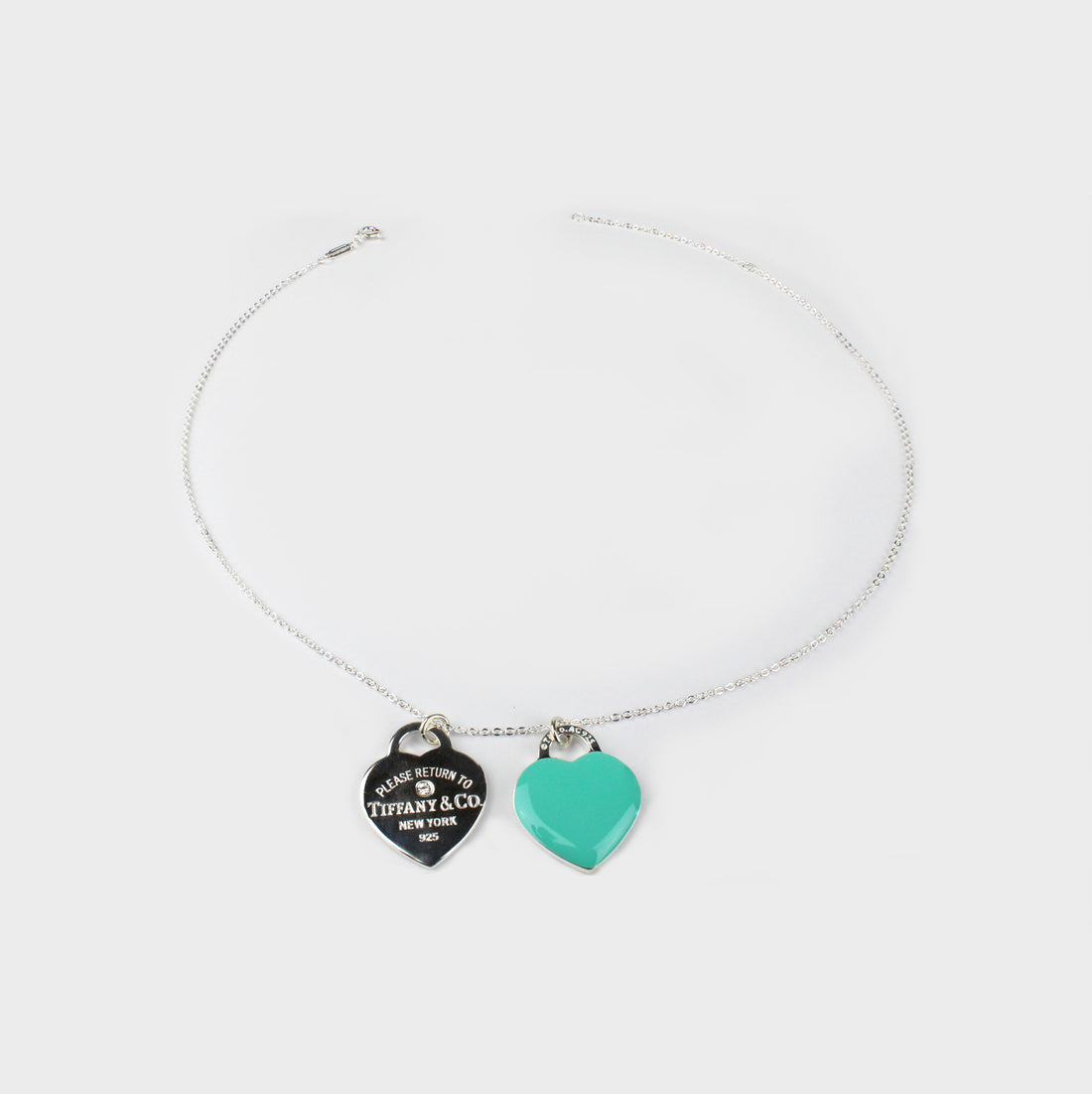 Colgante con doble placa estilo corazón color Tiffany Blue